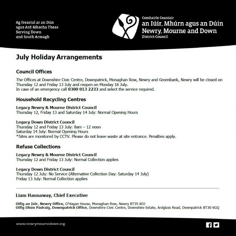 July Holiday Arrangements