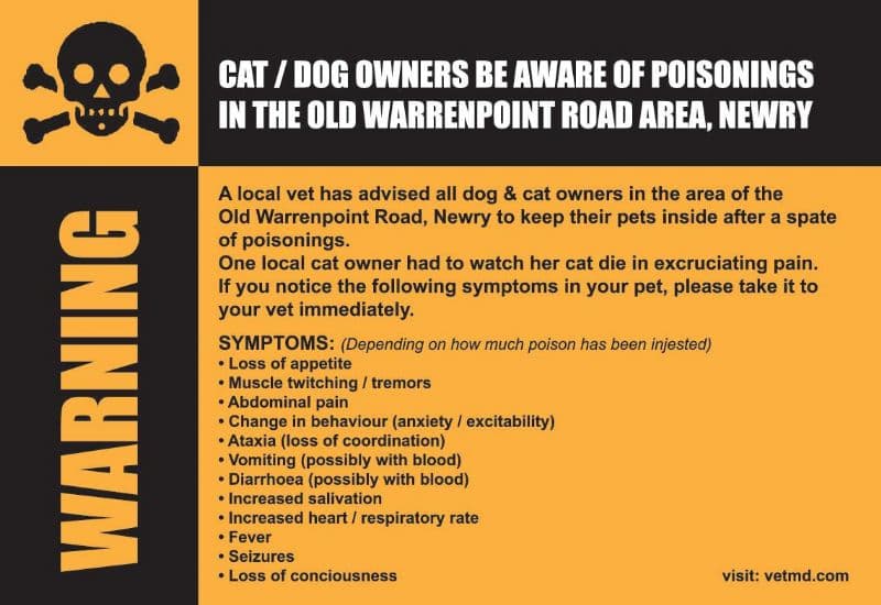 Cat/Dog owners be aware of poisonings in the Old Warrenpoint Road area, Newry