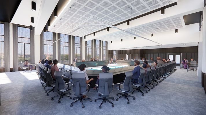 A developed design of the interior of the Civic and Regional Hub.