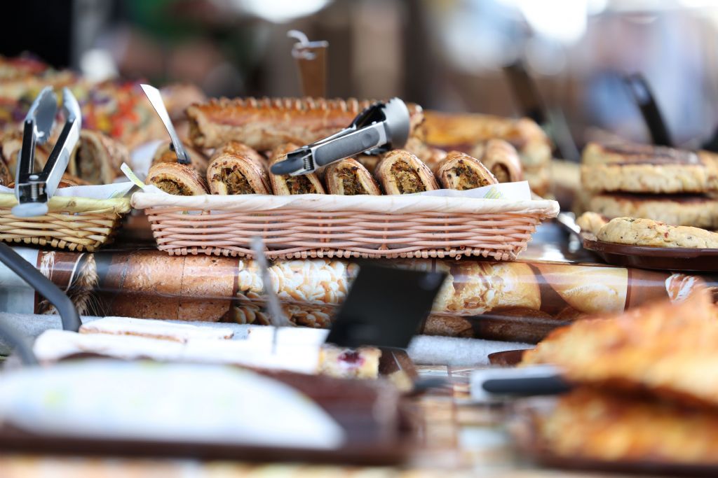 Artisan baked goods on a market stall