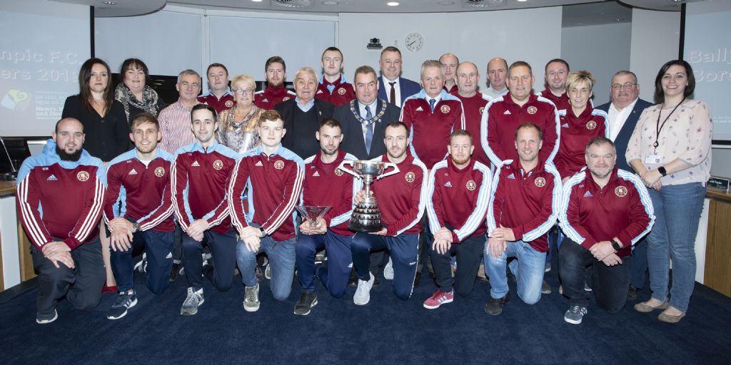 Ballynahinch Olympics FC Celebrate Border Cup Win at Council Reception