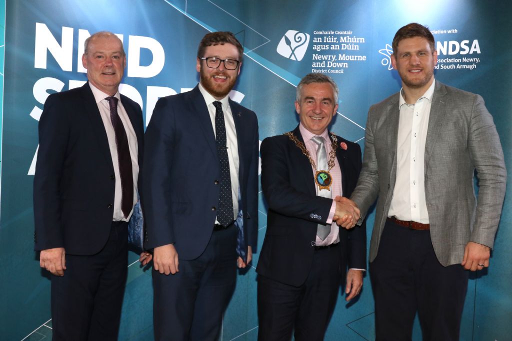 photo 14 liam hannaway cllr gareth shrvin chair mark murnin guest speaker chris henry rugby international